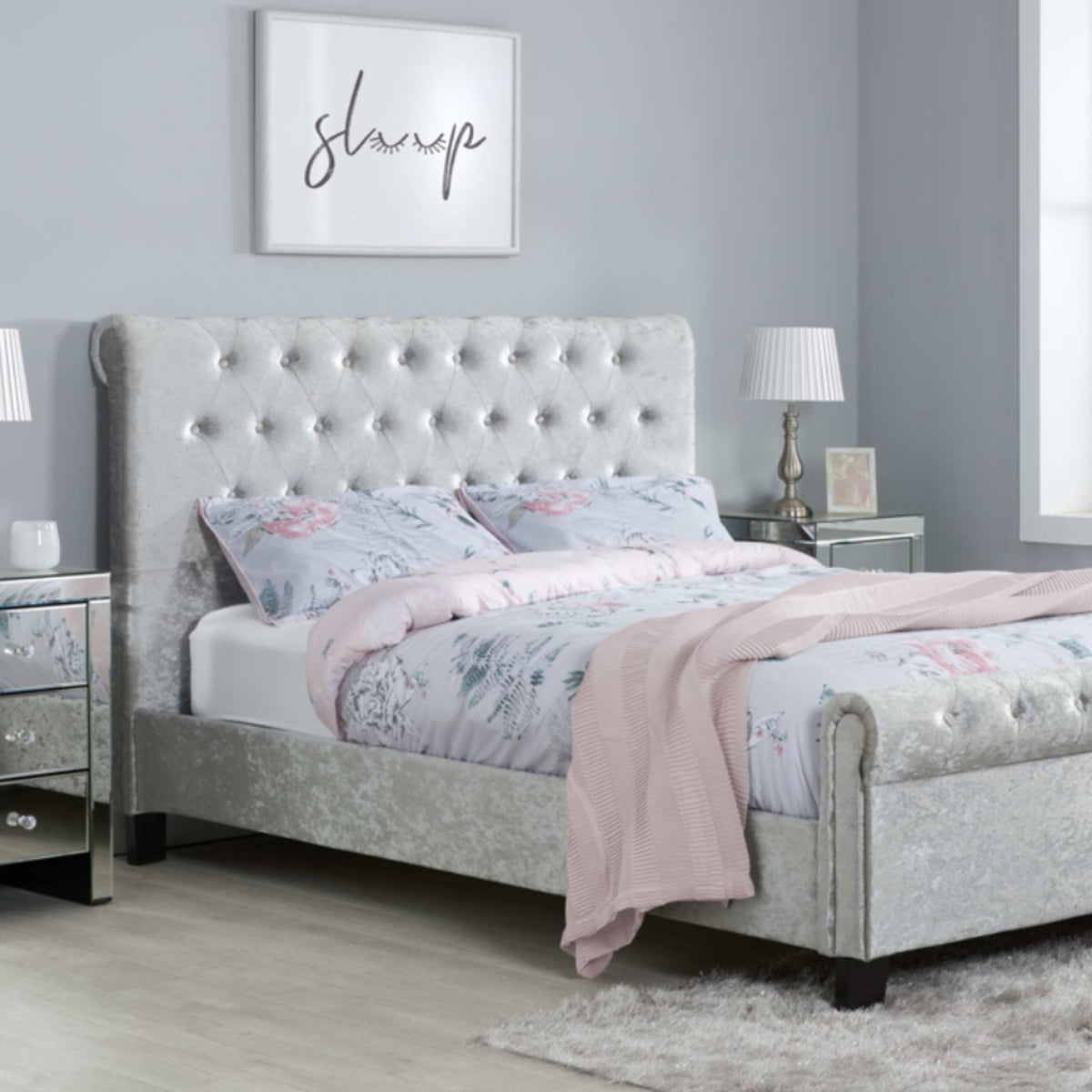 2026  Sienna Fabric Bed - Steel Crushed Velvet