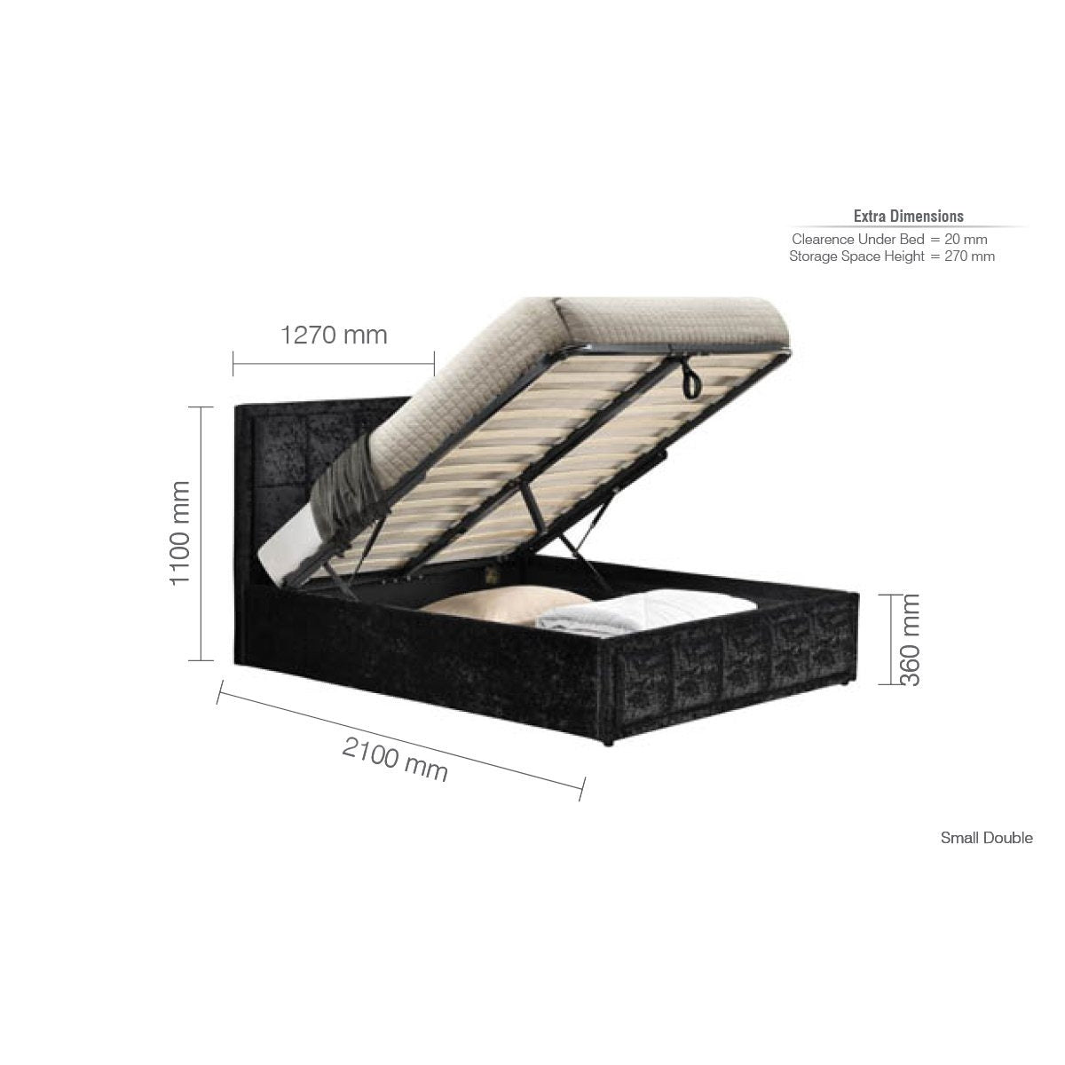 2026 Hannover Fabric Ottoman Bed - Black Crushed