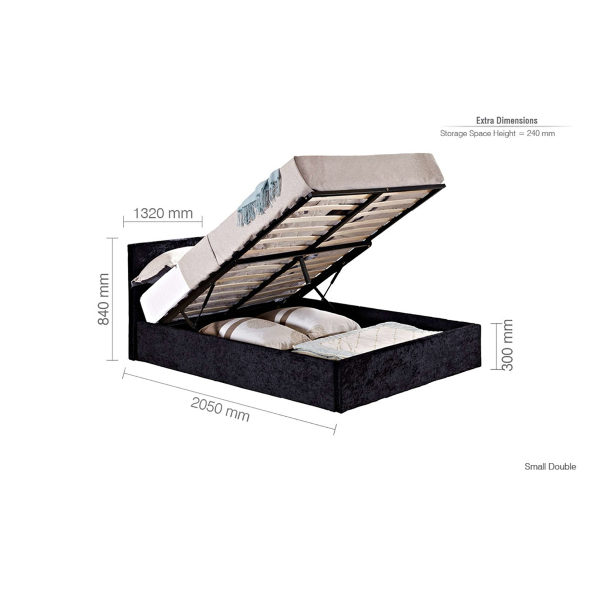 2026 Berlin Fabric Ottoman Bed - Black Crushed Velvet