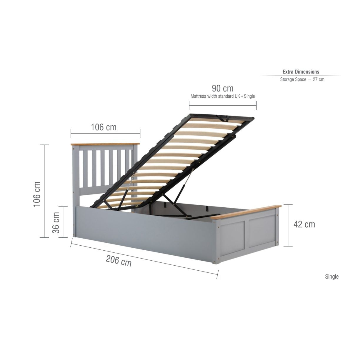 2026 Phoenix Ottoman Bed - Stone Grey