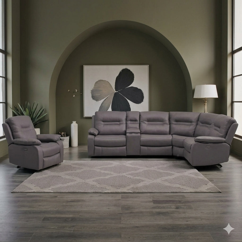 Janna Corner with Console & Chair Sofa In Pisa Grey