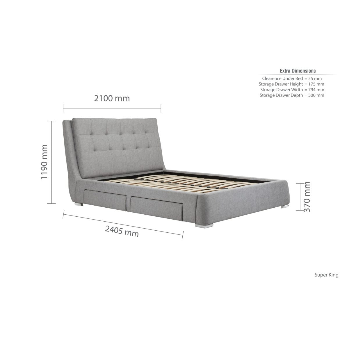 2026 Mayfair Bed 4 Drawers - Grey