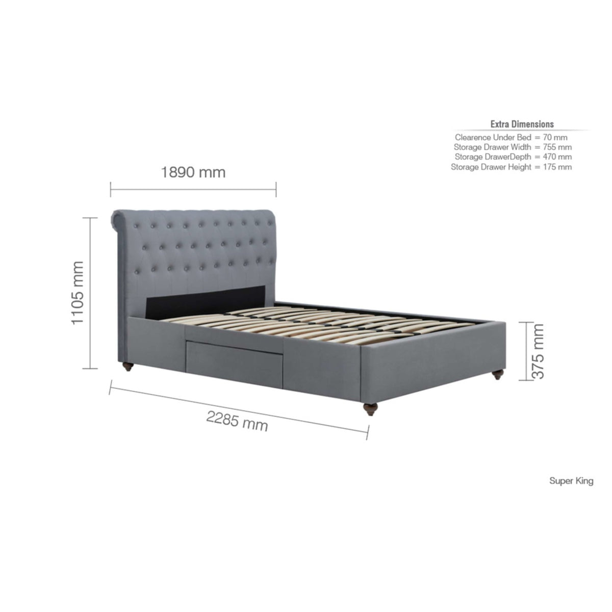2026 Marlow Fabric Bed - Grey Velvet