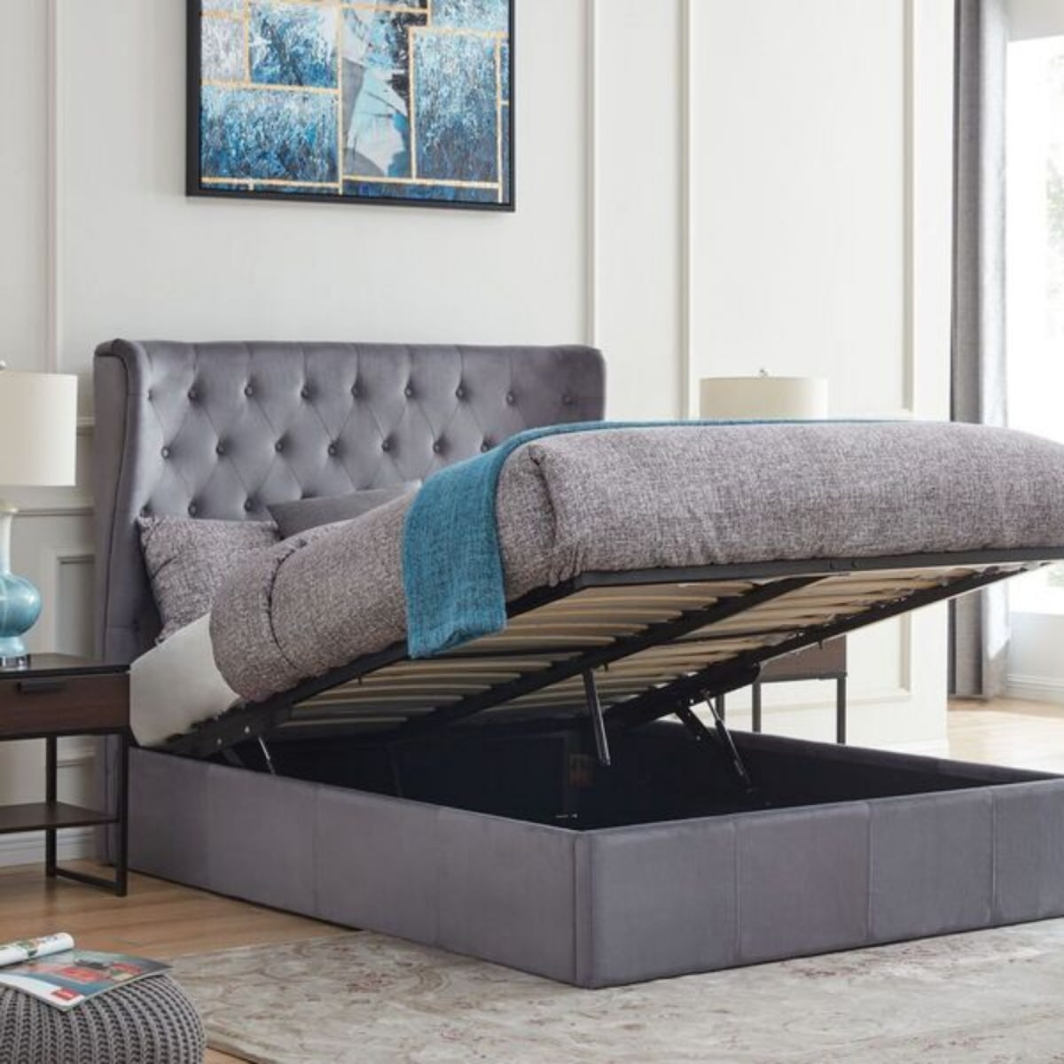 2026 Harper Fabric End Lift Ottoman Bed Frame in Grey