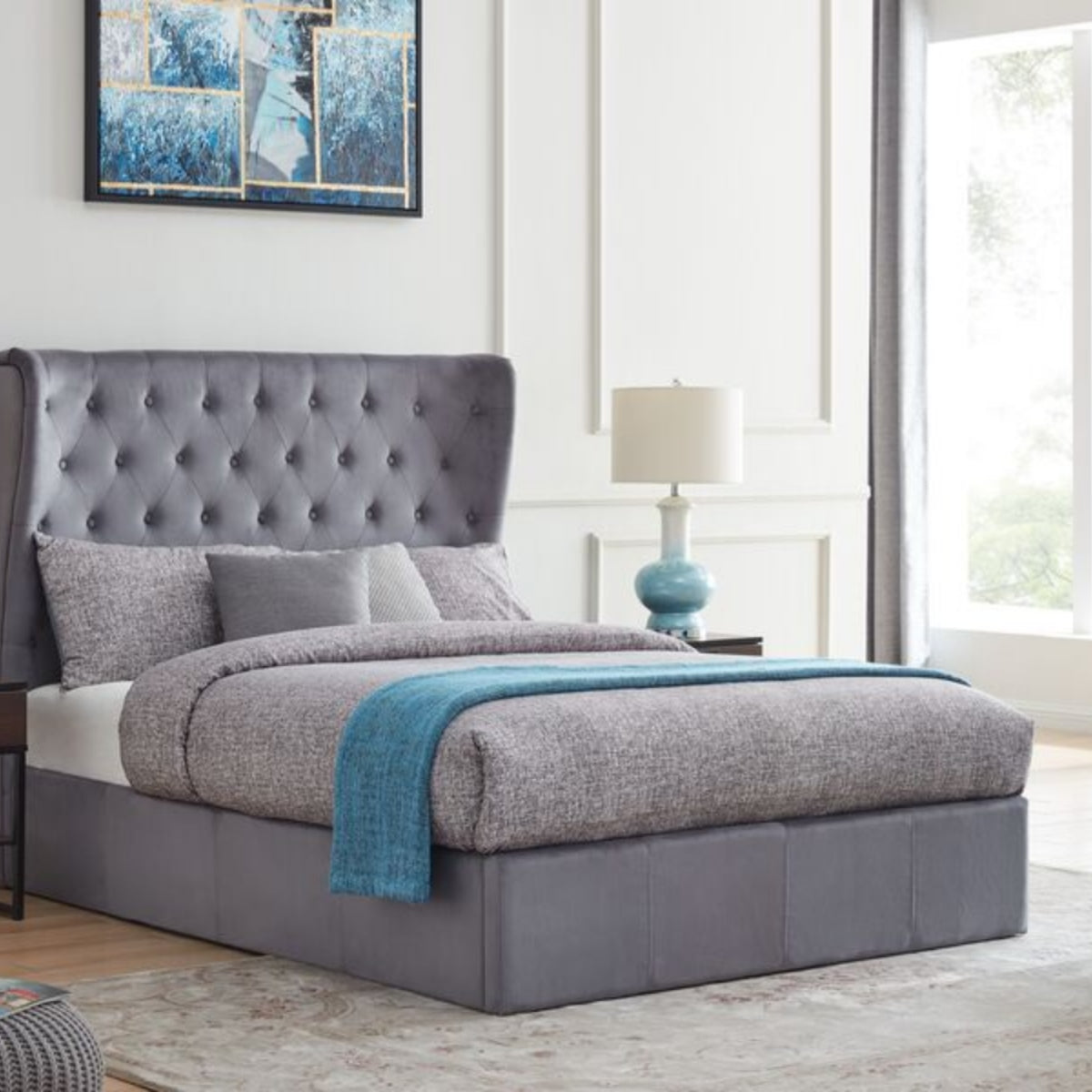 2026 Harper Fabric End Lift Ottoman Bed Frame in Grey